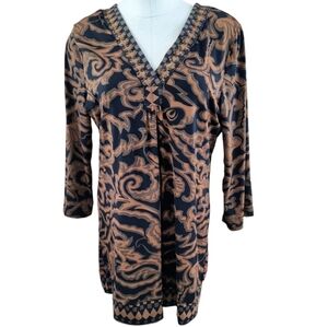 Soft Surroundings Black/Camel 3/4 Sleeve Tunic Style Top Size M